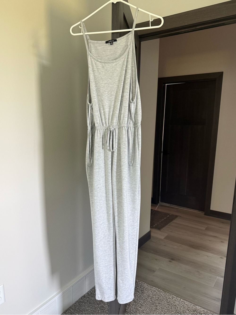 Ambiance Light Gray Sleeveless Knit Jumpsuit with Drawstring